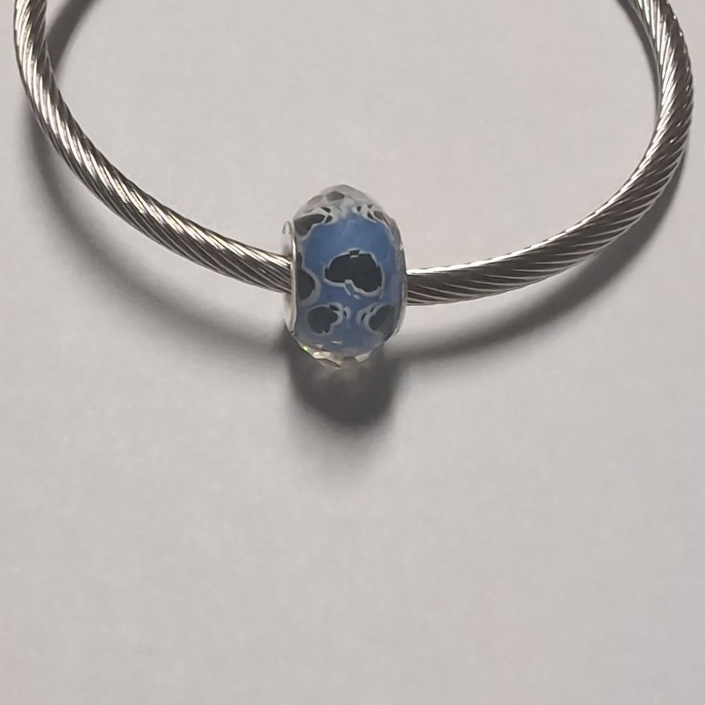 Clear with Blue with Black Hearts Background Charm‎ for Pandora Style Bra…